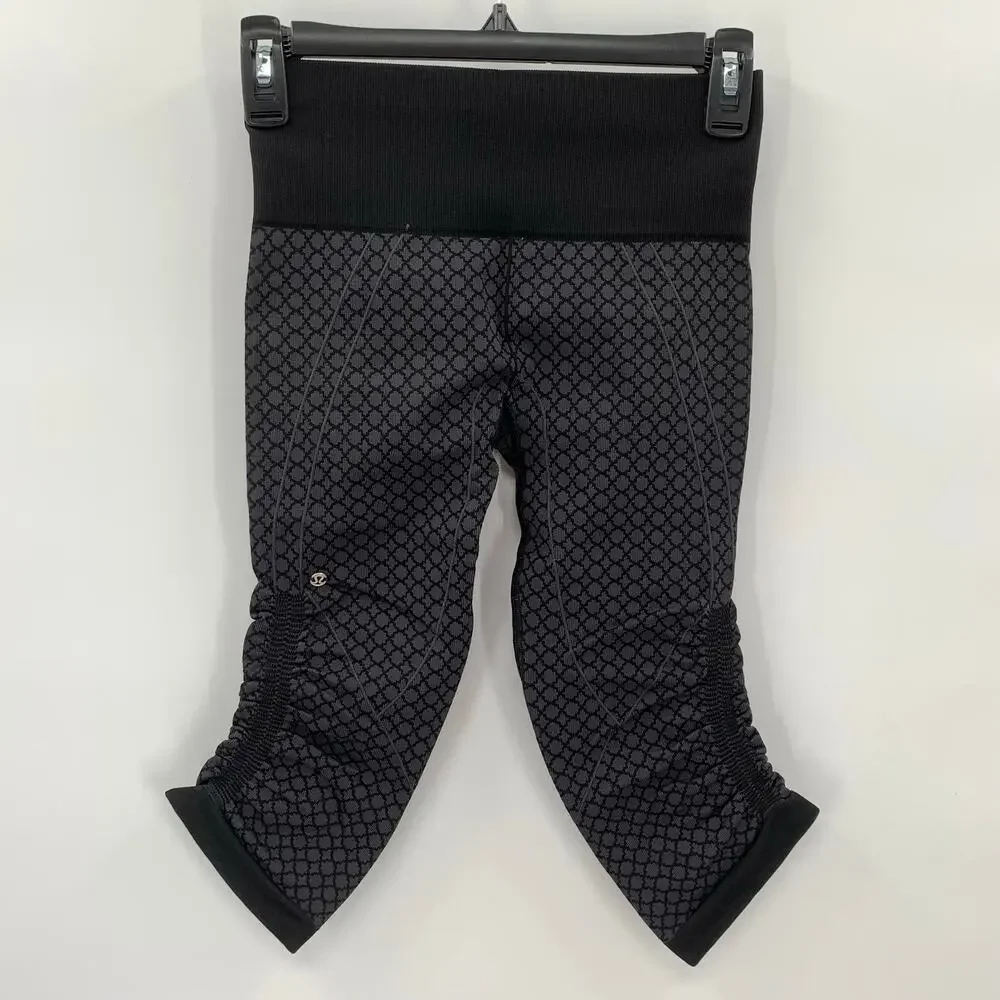 Lululemon In The Flow Crop Leggings Womens 4 Geometric Ruched Compression Yoga